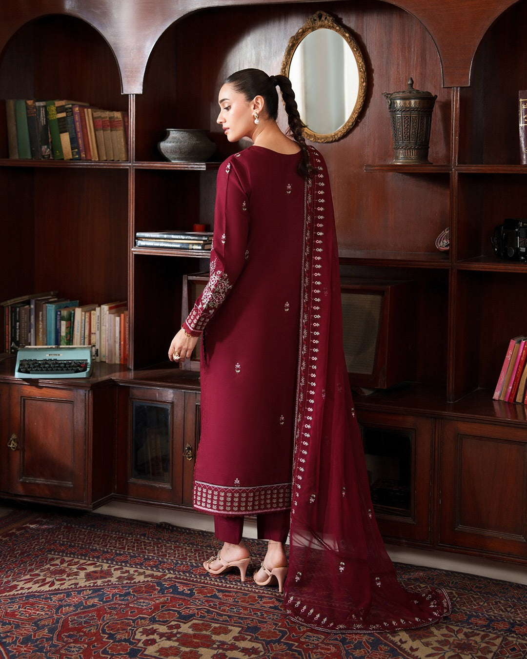 ❤️ Crimson Allure – Embroidered 3 Piece Lawn Suit