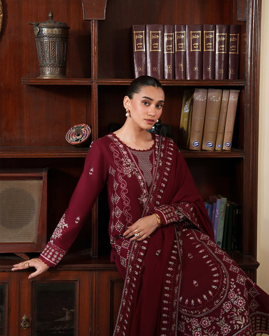 ❤️ Crimson Allure – Embroidered 3 Piece Lawn Suit