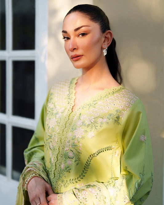 💚 Pistachio Green – Embroidered 3 Piece Luxury Lawn Suit