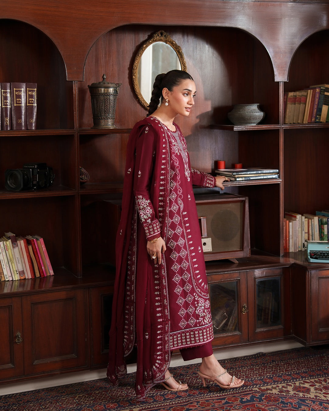 ❤️ Crimson Allure – Embroidered 3 Piece Lawn Suit