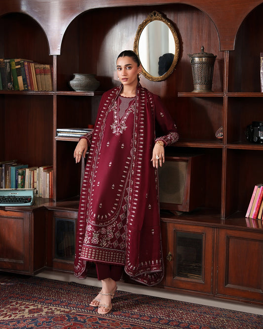 ❤️ Crimson Allure – Embroidered 3 Piece Lawn Suit