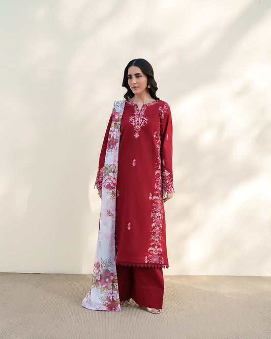 Crimson Bloom Embroidered Lawn 3-Piece
