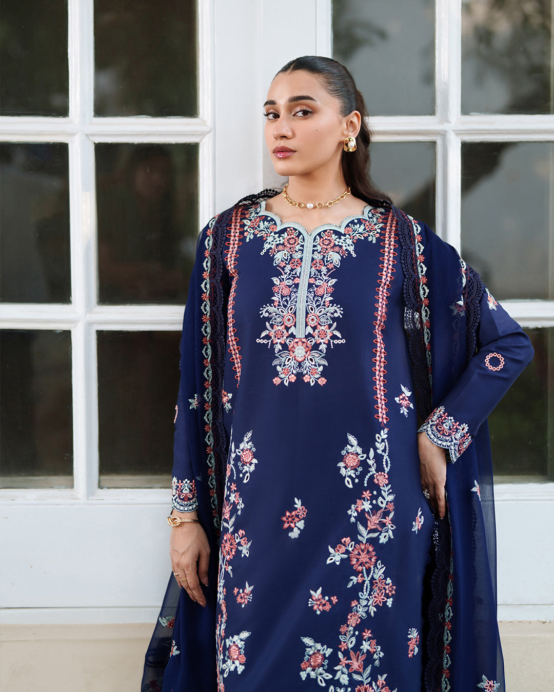 Midnight Navy Embroidered Luxury Lawn 3-Piece