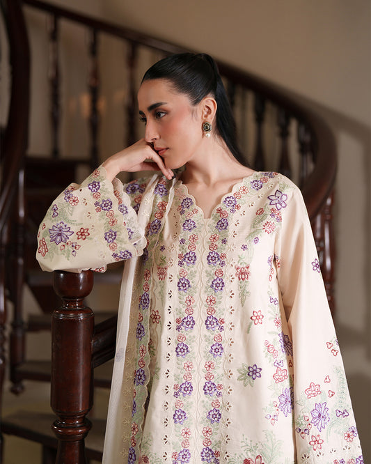 Ivory Blossom Multi-Embroidered Lawn 3-Piece