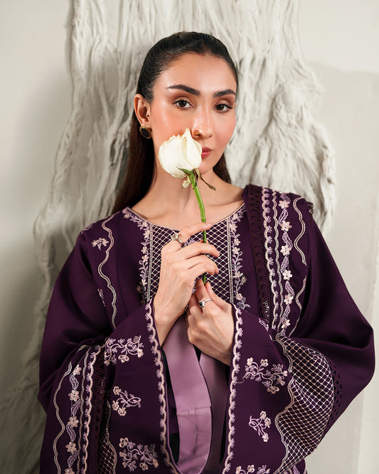 Crimson Serenade: Intricate Paisley Embroidered Winter Ensemble