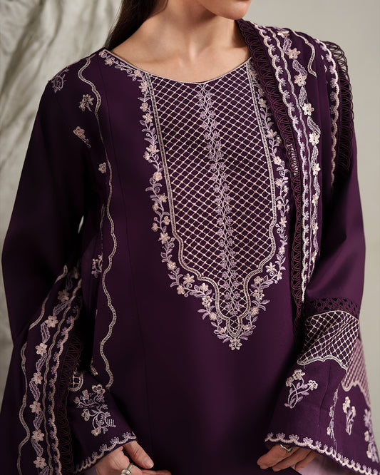 Crimson Serenade: Intricate Paisley Embroidered Winter Ensemble
