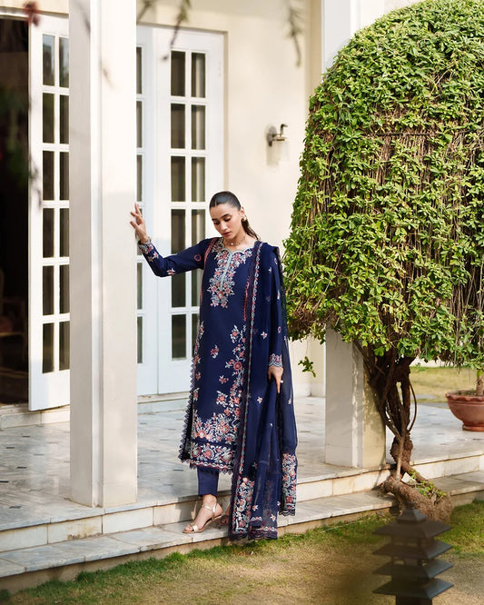 Midnight Navy Embroidered Luxury Lawn 3-Piece