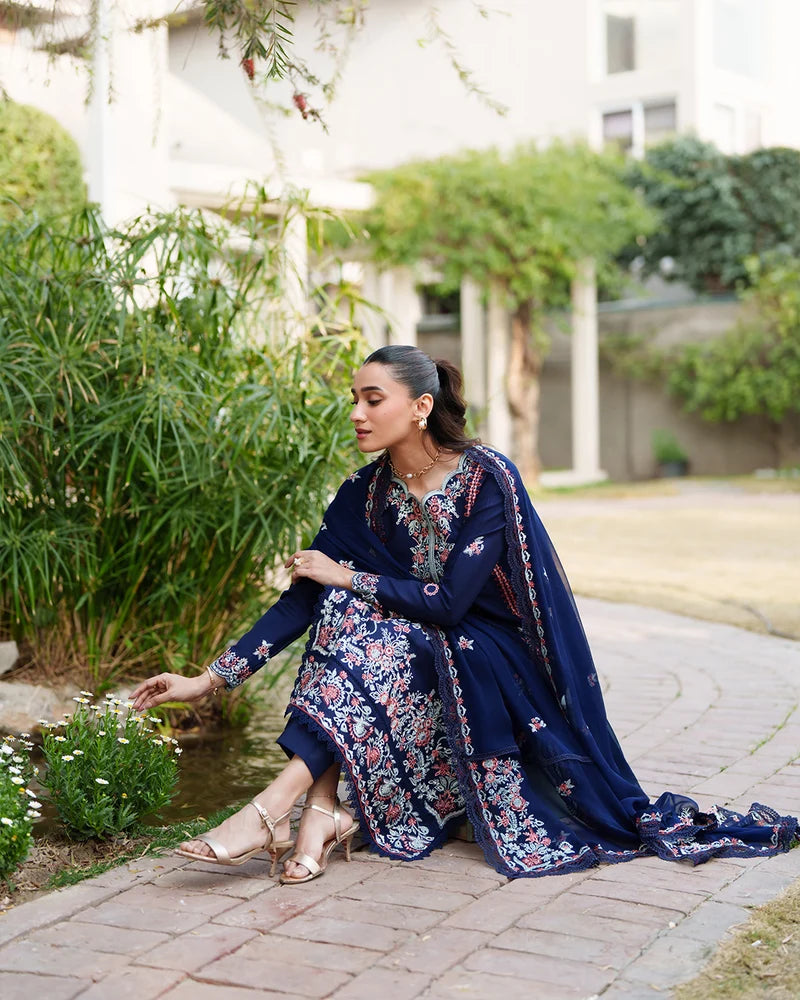 Midnight Navy Embroidered Luxury Lawn 3-Piece